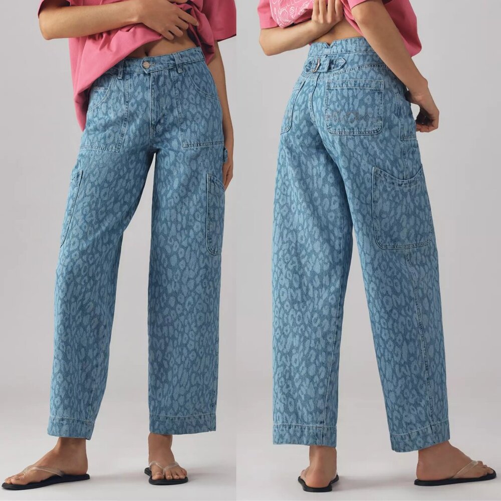 NWT! Anthropologie Damson Madder Drew Cargo Jeans Leopard US2/UK6